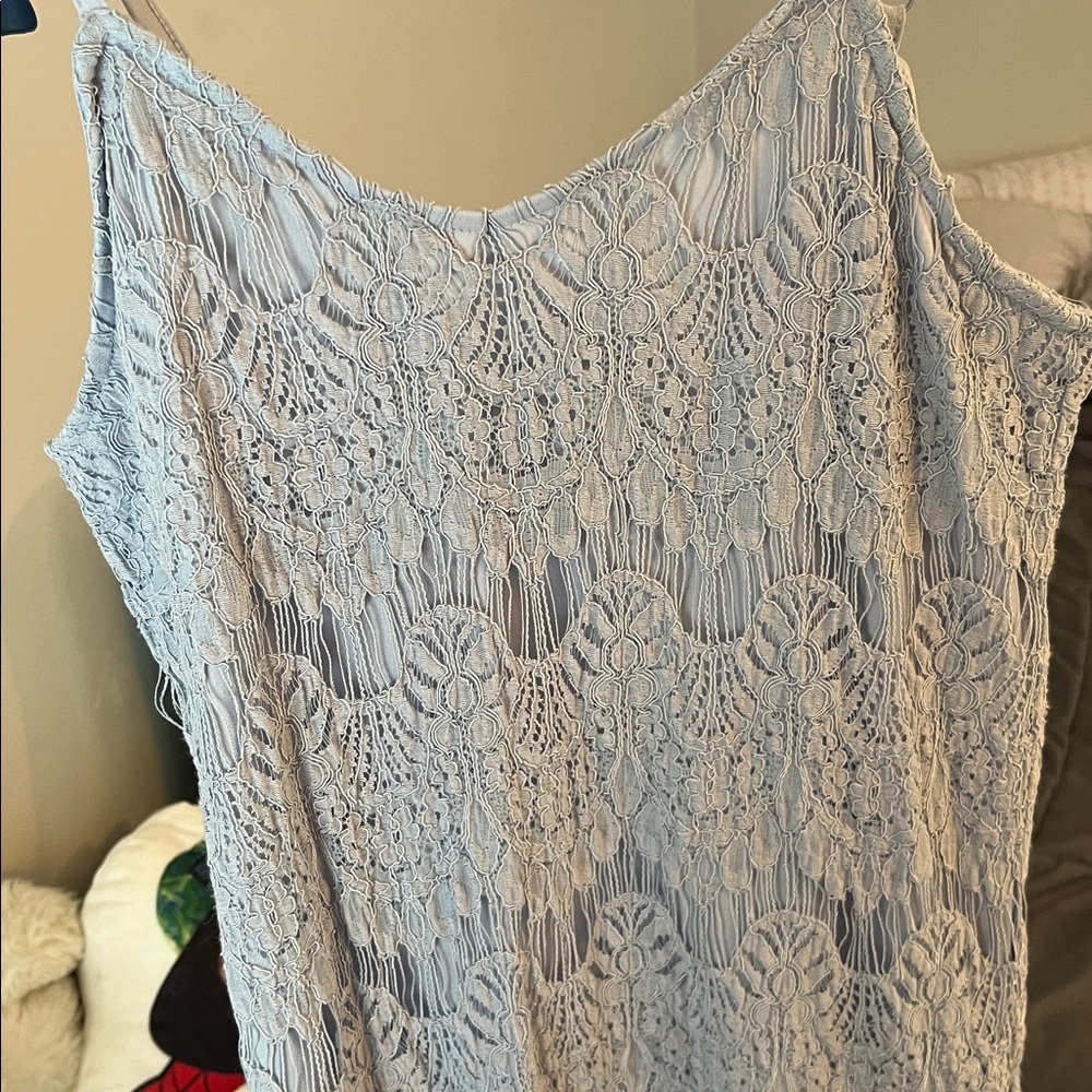 Pale Blue light purple hue Lace Slip Dress stretchy with adjustable straps